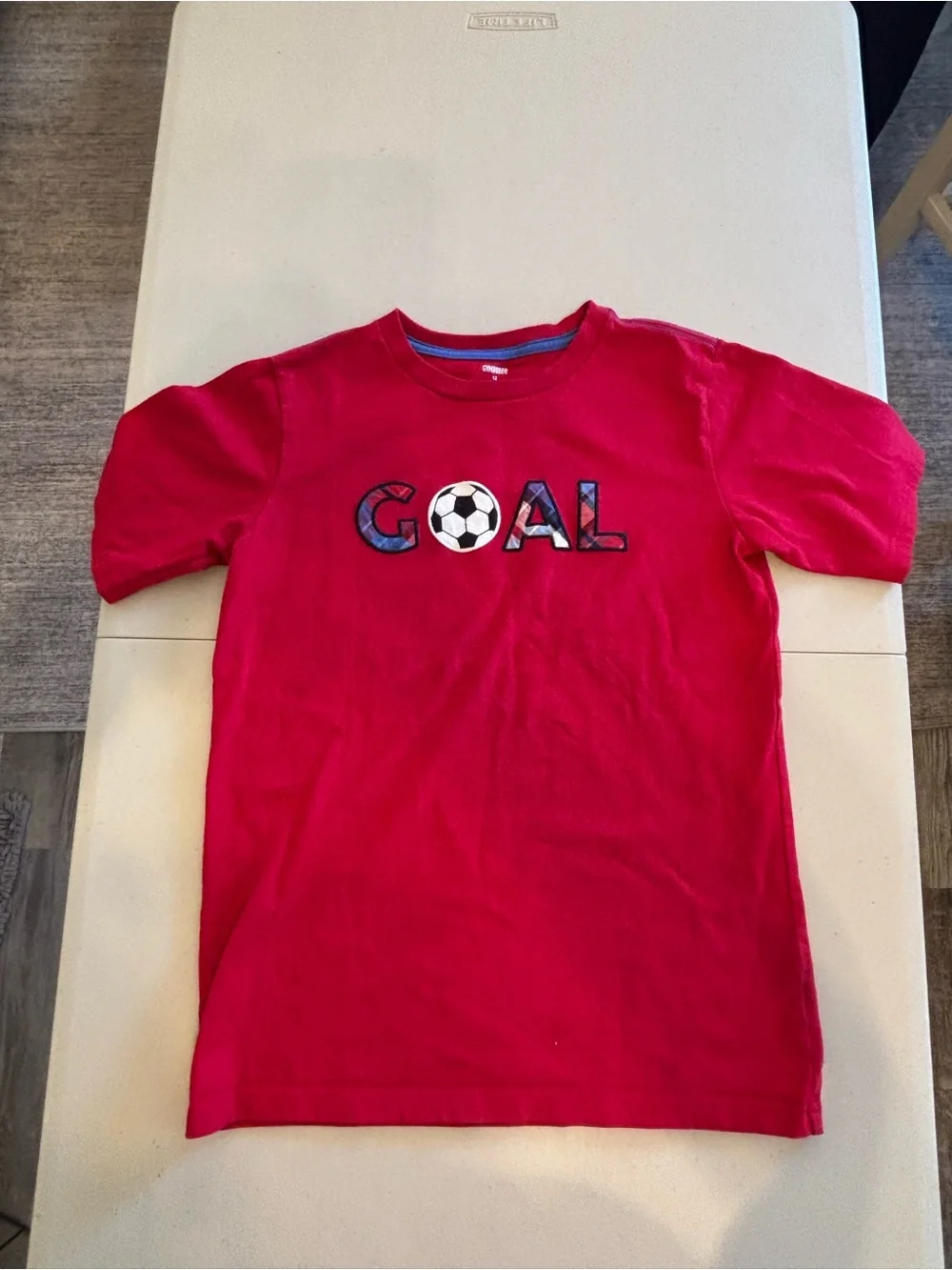Set/2 Gymboree Red Tee with Owl Patch and Navy Trim and Soccer Tee